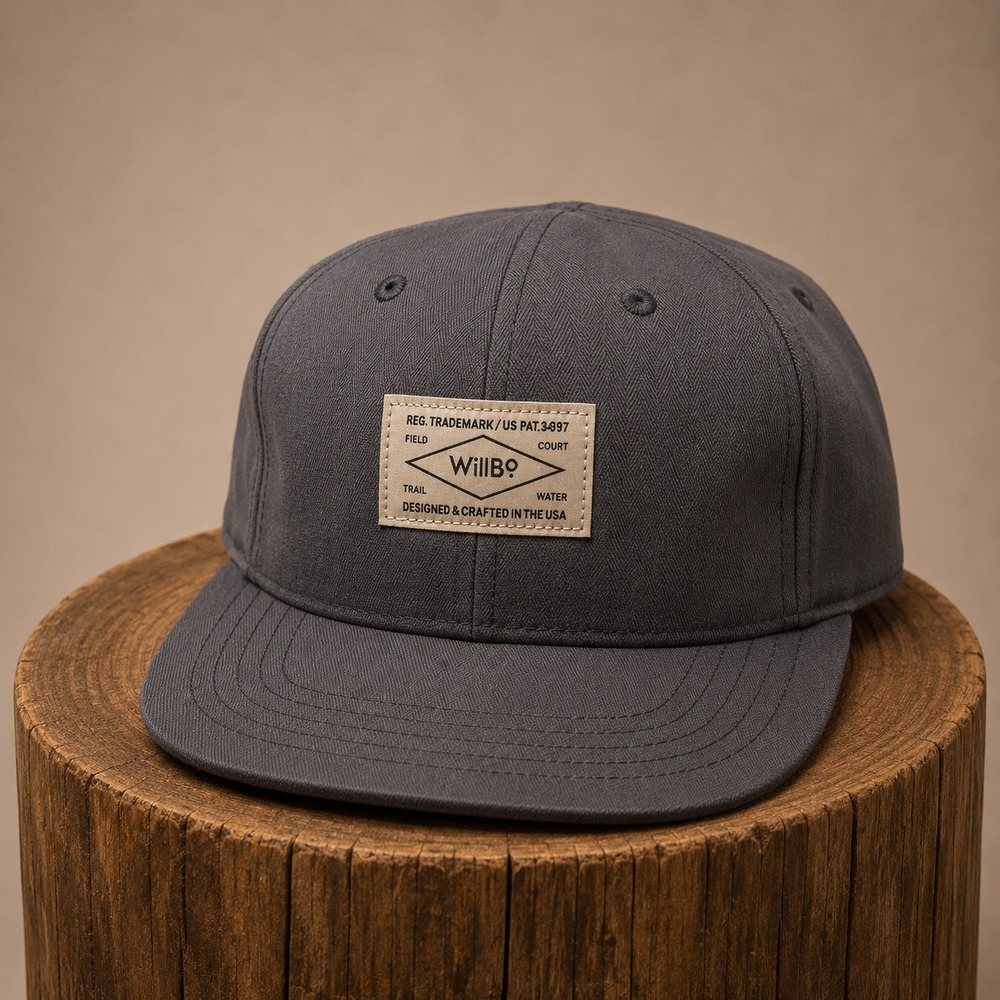 WillBo Hat Mens OSFM Charcoal Gray Herringbone Snapback Flat Brim Cap‎ WB CA